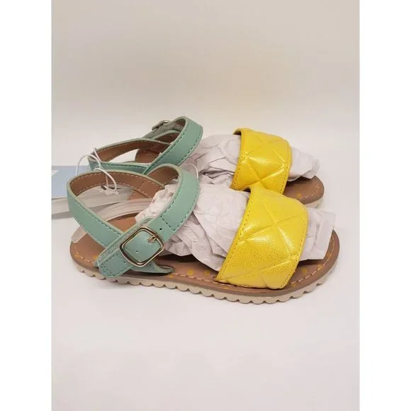 NWT Cat & Jack Baby Girls Size 8 Yellow & Sage Green Sandals - Picture 4 of 5